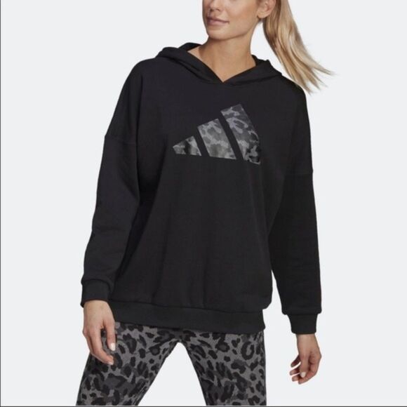 ADIDAS Leopard Print Black Hoodie Small - Picture 1 of 6